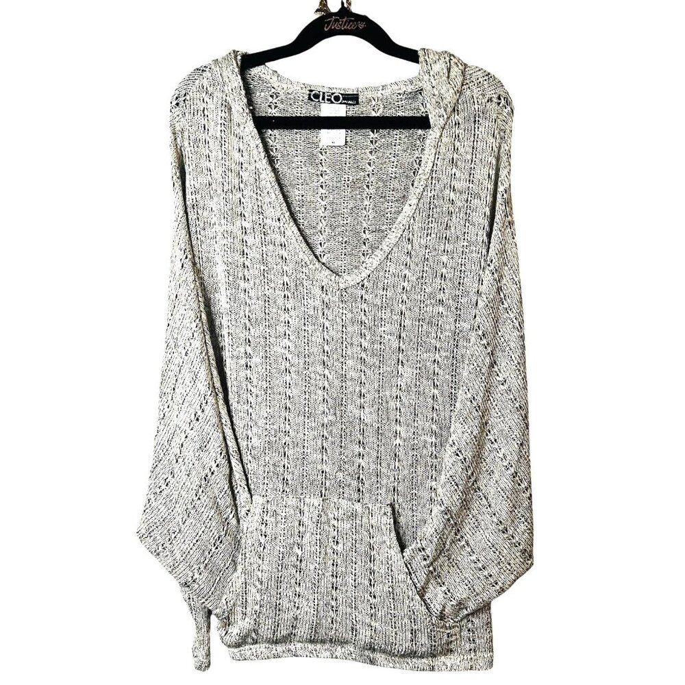 Cleo Apparel Womens Beige v-Neck Pullover Hoodie Front Pocket Stretch XL